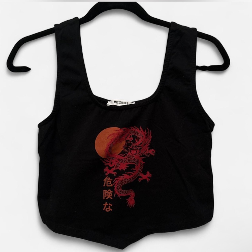 Missguided Black Tank Top with Red Dragon Design